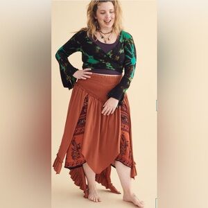 EARTHBOUND, Orange contrast fairy panel midi skirt